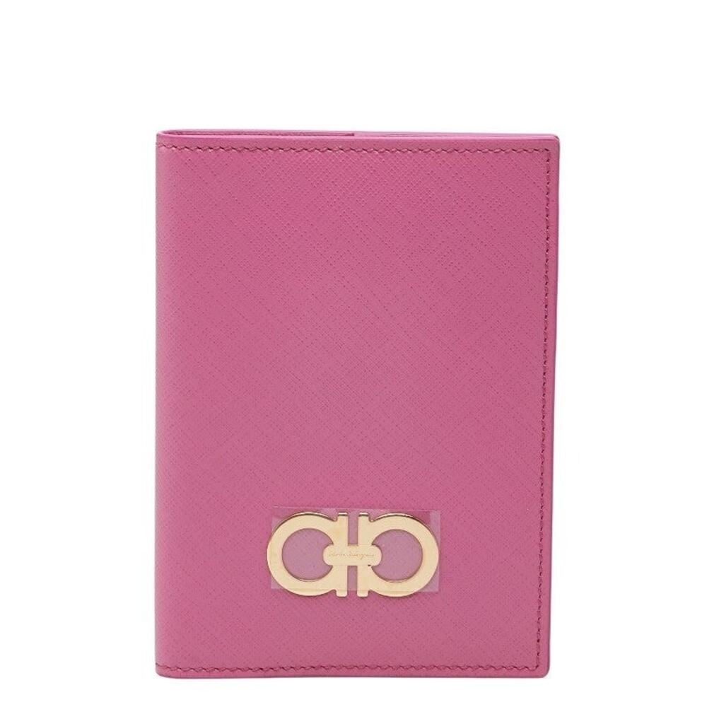 Salvatore Ferragamo Leather Gancini Passport Case Pink